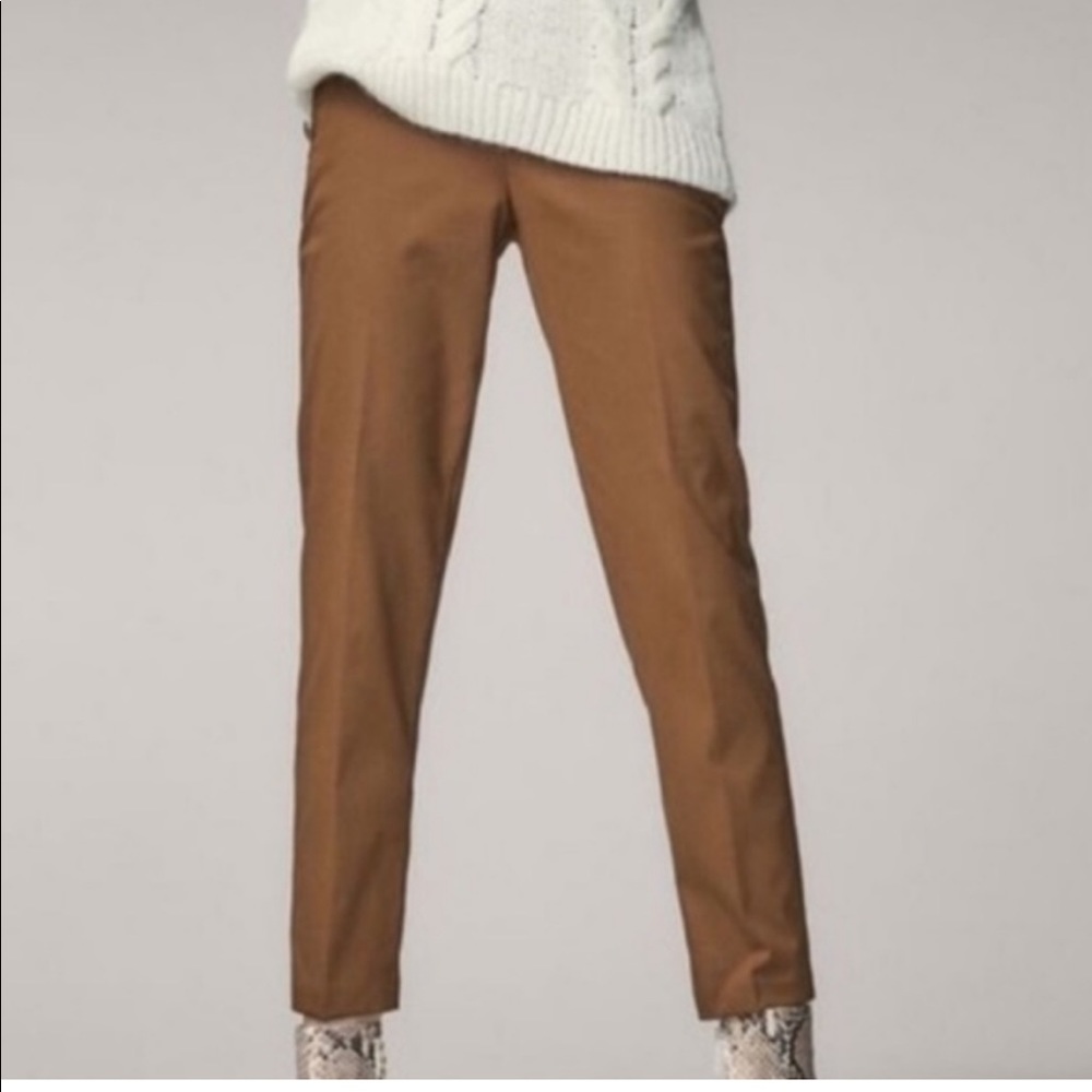 Massimo Dutti Pants Brown camel Cotton Stretch Gold Buttons Portugal